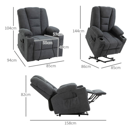 HOMCOM Electric Riser Recliner Armchairi1/4OE Oversized Chair with Cup Holder & Side Pockets for Elderly in Living Room, Charcoal Grey