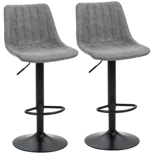 HOMCOM Adjustable Bar Stools Set of 2 Counter Height Barstools Dining Chairs 360¡ Swivel with Footrest for Home Pub, Grey