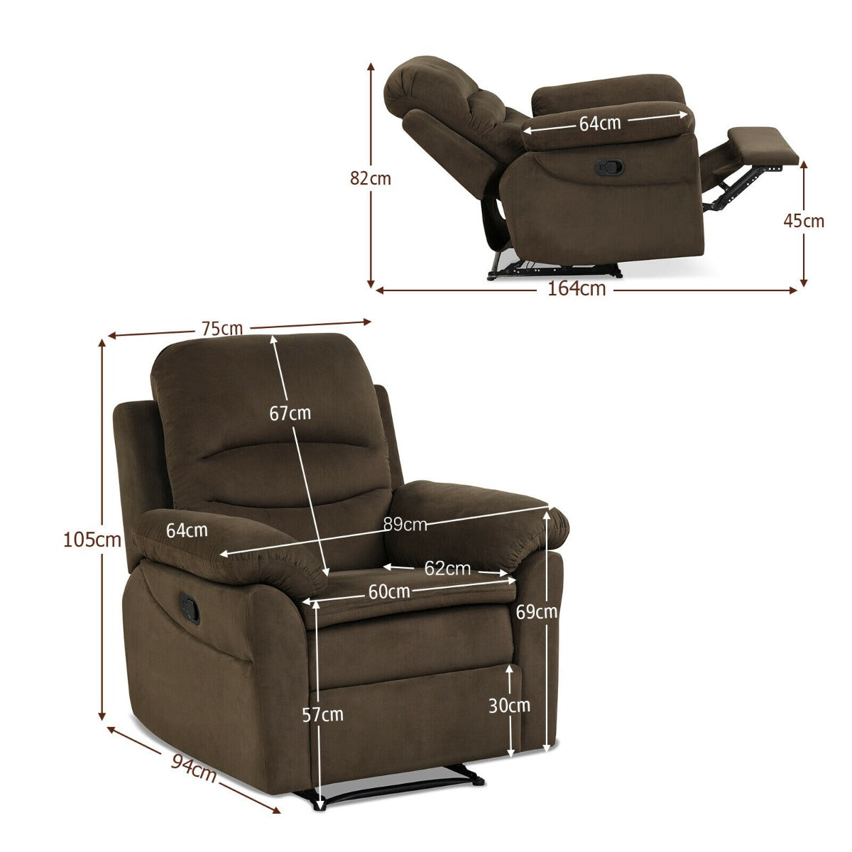 Recliner Armchair with Reclining Function and Adjustable Leg Rest-Brown