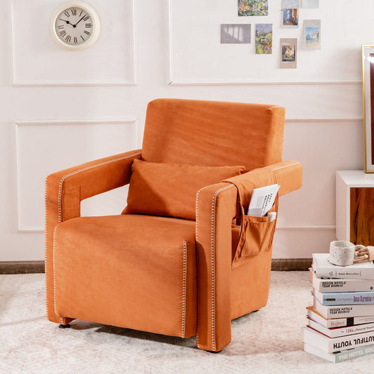 Upholstered Padded Accent Chair with Footstool and Lumbar Pillow-Orange