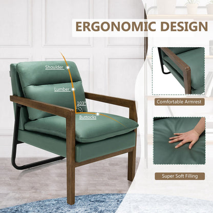 Accent Upholstered Armchair with Padded Backrest and Seat Cushion-Green