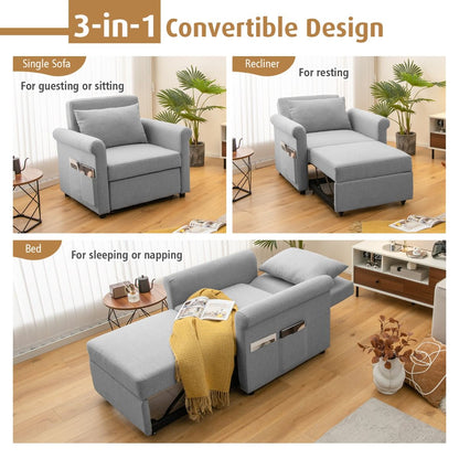 3-in-1 Convertible Sofa Bed with Pillow-Grey