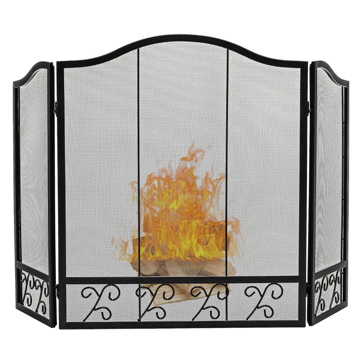 3 Pieces Folding Wide Metal Mesh Fire Panel or Wood and Coal Firing-A
