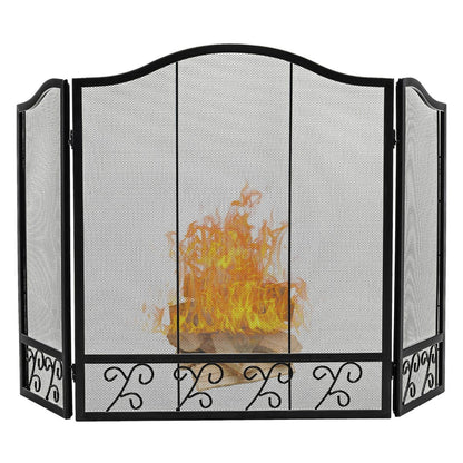 3 Pieces Folding Wide Metal Mesh Fire Panel or Wood and Coal Firing-A