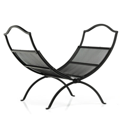 Portable Fireplace Log Rack with Convenient Handle-Black