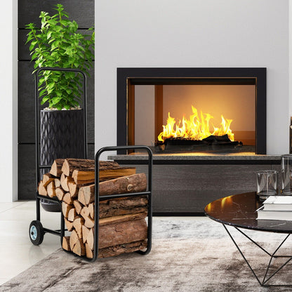 Rolling Fireplace Log Holder Carrier with Rubber Wheels and Convenient Handle