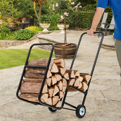 Rolling Fireplace Log Holder Carrier with Rubber Wheels and Convenient Handle