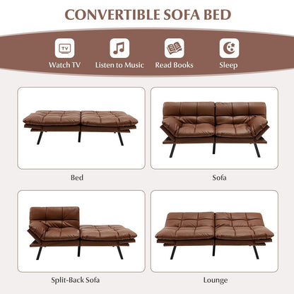 2 Seater Convertible Sofa Bed with Reclining Backrest-Brown