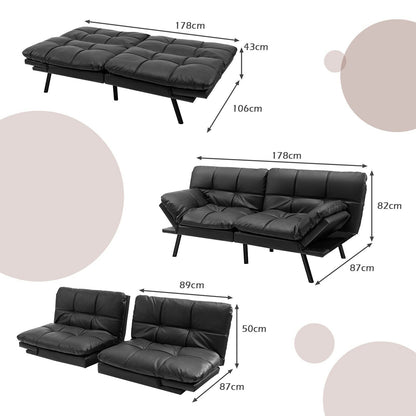 2 Seater Convertible Sofa Bed with Reclining Backrest-Black