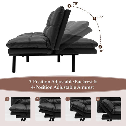 2 Seater Convertible Sofa Bed with Reclining Backrest-Black