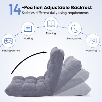 Coral Velvet Floor Gaming Chair with 14-Position Adjustable Back-Grey