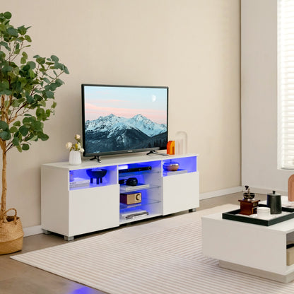 حامل تلفزيون كونسول لأجهزة التلفاز حتى 65 بوصة مع أضواء LED و2 باب - أبيض