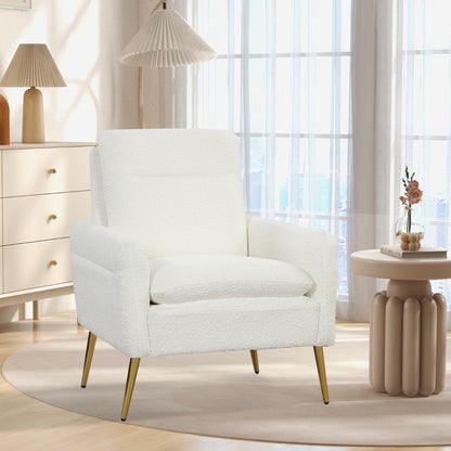 Upholstered Sherpa Armchair with Tapered Metal Legs-White