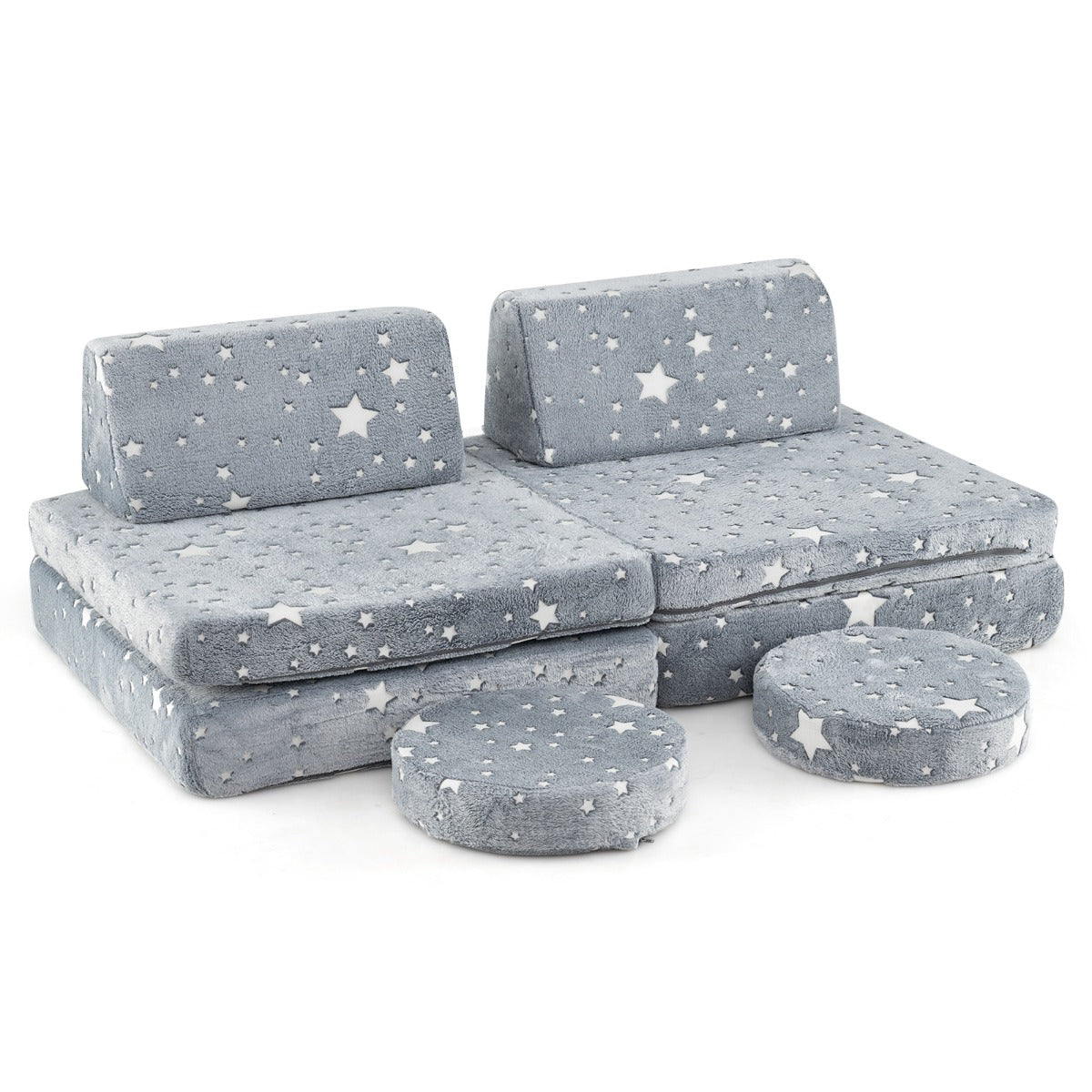 Modular Kids Play Couch Set with Machine-washable Flannel Covers-Grey