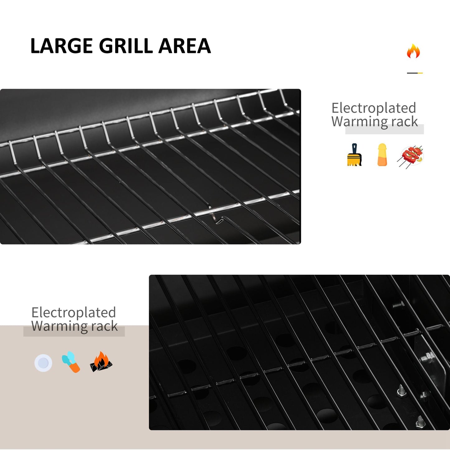 Outsunny Charcoal Grill BBQ Trolley Backyard Garden Smoker Barbecue w/ Shelf Side Table Wheels Built-in Thermometer