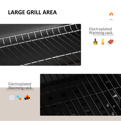 Outsunny Charcoal Grill BBQ Trolley Backyard Garden Smoker Barbecue w/ Shelf Side Table Wheels Built-in Thermometer