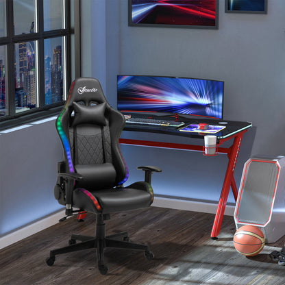 Vinsetto Gaming Chair with RGB LED Light, 2D Arm, Lumbar Support, Height Adjustable Swivel Office Computer Recliner, Racing Gamer Desk Chair for Home, Black