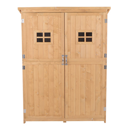 Drewniana szopa ogrodowa Outsunny z dwoma oknami, szafka na narzędzia, organizer zewnętrzny z podwójnymi drzwiami, 127,5 dł. x 50 szer. x 164 wys. cm, kolor naturalny