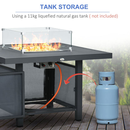 Outsunny 6-Piece Aluminium Garden Furniture Set with Fire Pit Table, Outdoor Dining Sofa Set with Cushions, Loveseats and Footstools, Sectional Corner Conservatory Furniture for Patio, Grey