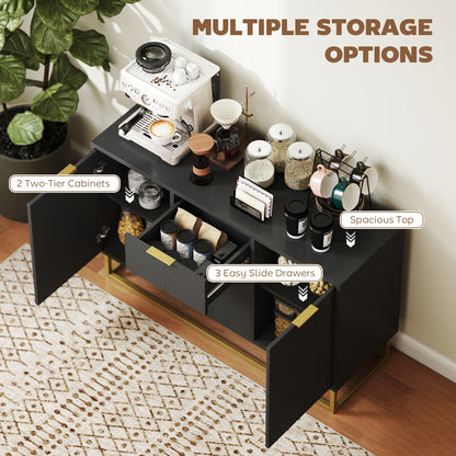 HOMCOM Sideboard with 3 Drawers and Adjustable Shelves for Living Room - Black