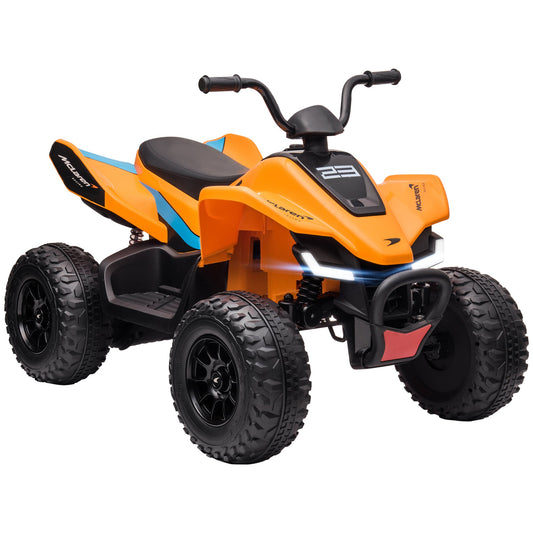 HOMCOM McLaren Licensed 12V Quad Bike, with Music, Headlights, MP3 Slot, Suspension Wheels, for Ages 3-8 Years - Orange