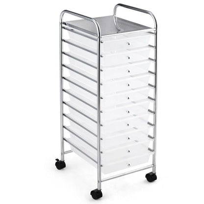 10 Drawers Mobile Storage Trolley with 4 Wheels for Beauty-White