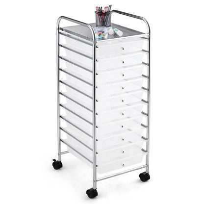 10 Drawers Mobile Storage Trolley with 4 Wheels for Beauty-White