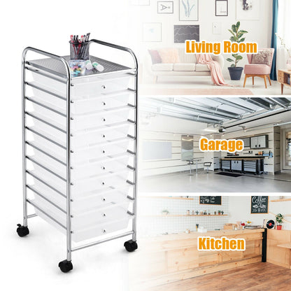 10 Drawers Mobile Storage Trolley with 4 Wheels for Beauty-White