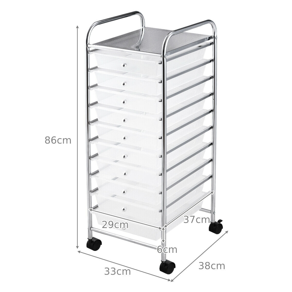 10 Drawers Mobile Storage Trolley with 4 Wheels for Beauty-White