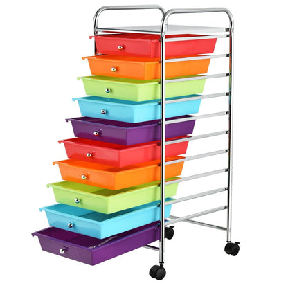 10 Drawers Mobile Storage Trolley with 4 Wheels for Beauty