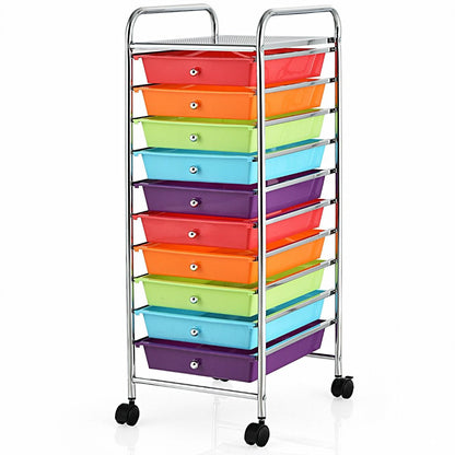 10 Drawers Mobile Storage Trolley with 4 Wheels for Beauty