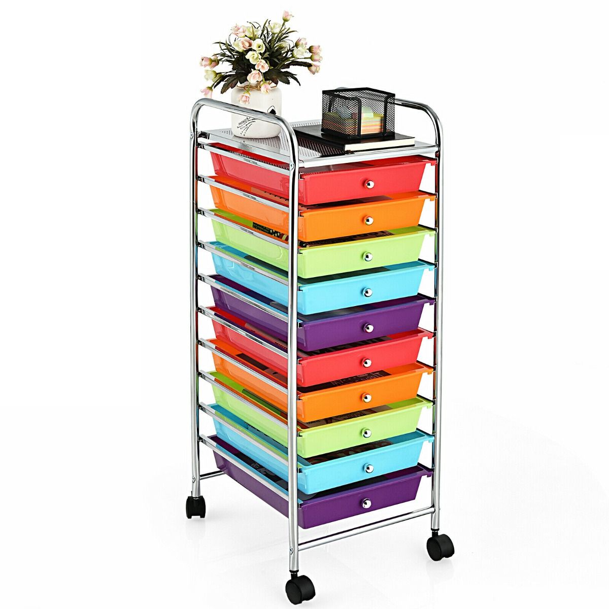 10 Drawers Mobile Storage Trolley with 4 Wheels for Beauty