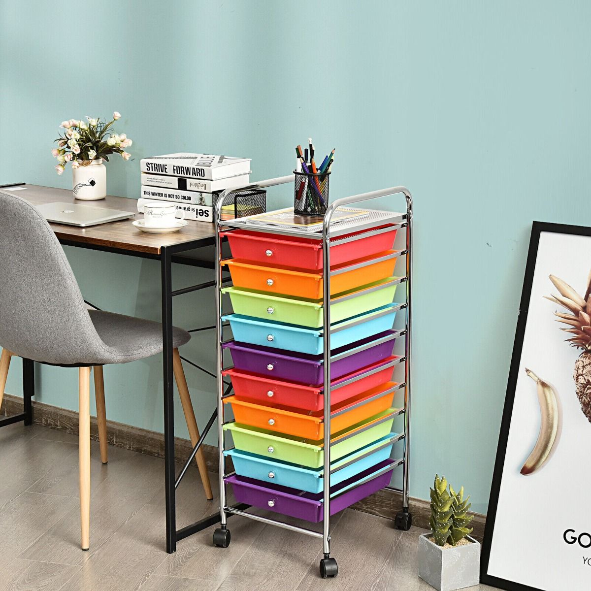 10 Drawers Mobile Storage Trolley with 4 Wheels for Beauty