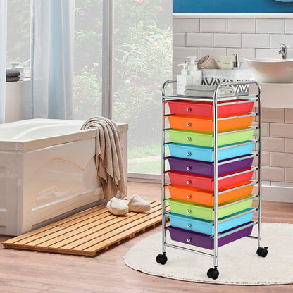 10 Drawers Mobile Storage Trolley with 4 Wheels for Beauty