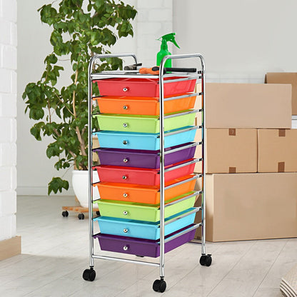 10 Drawers Mobile Storage Trolley with 4 Wheels for Beauty