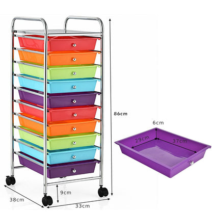 10 Drawers Mobile Storage Trolley with 4 Wheels for Beauty