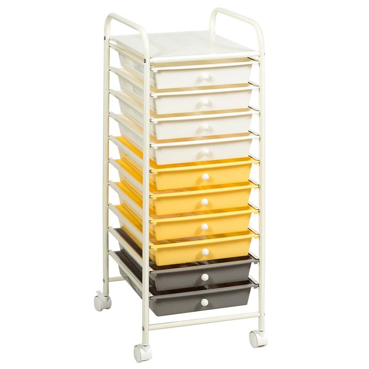 10 Drawers Mobile Storage Trolley with 4 Wheels for Beauty-Yellow