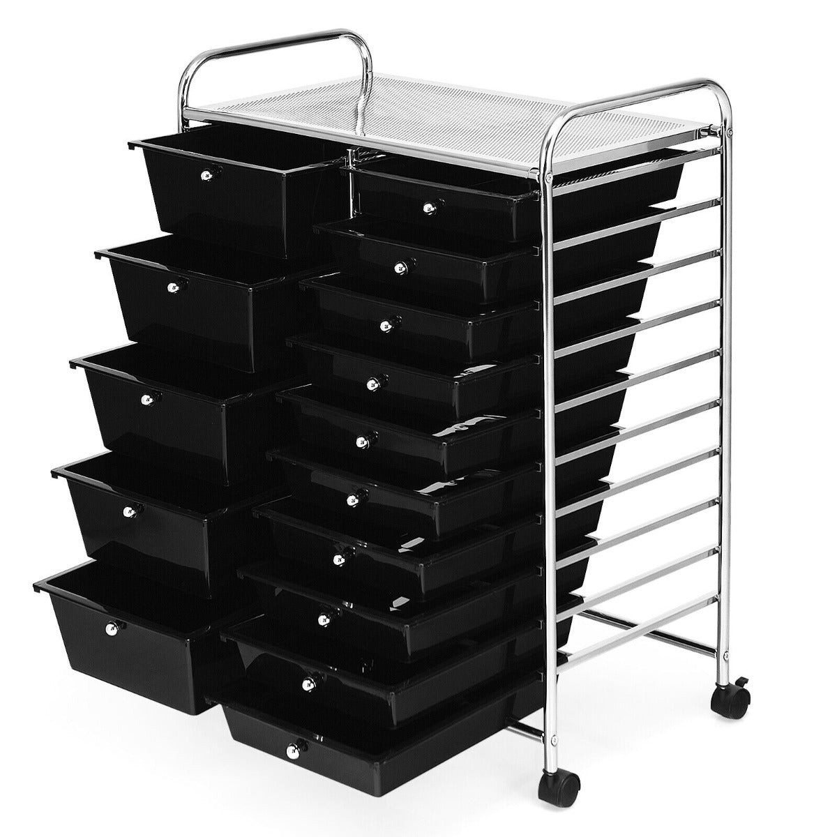 15 Drawer Rolling Storage Cart with 4 Wheels for Beauty Salon-Black