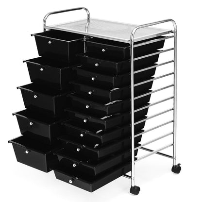 15 Drawer Rolling Storage Cart with 4 Wheels for Beauty Salon-Black