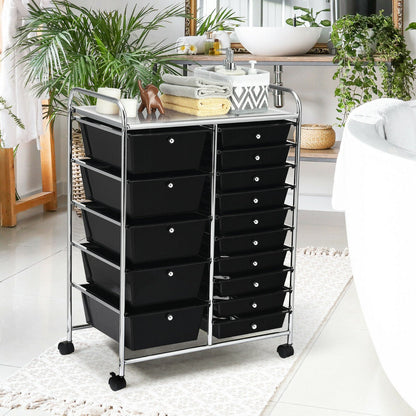 15 Drawer Rolling Storage Cart with 4 Wheels for Beauty Salon-Black