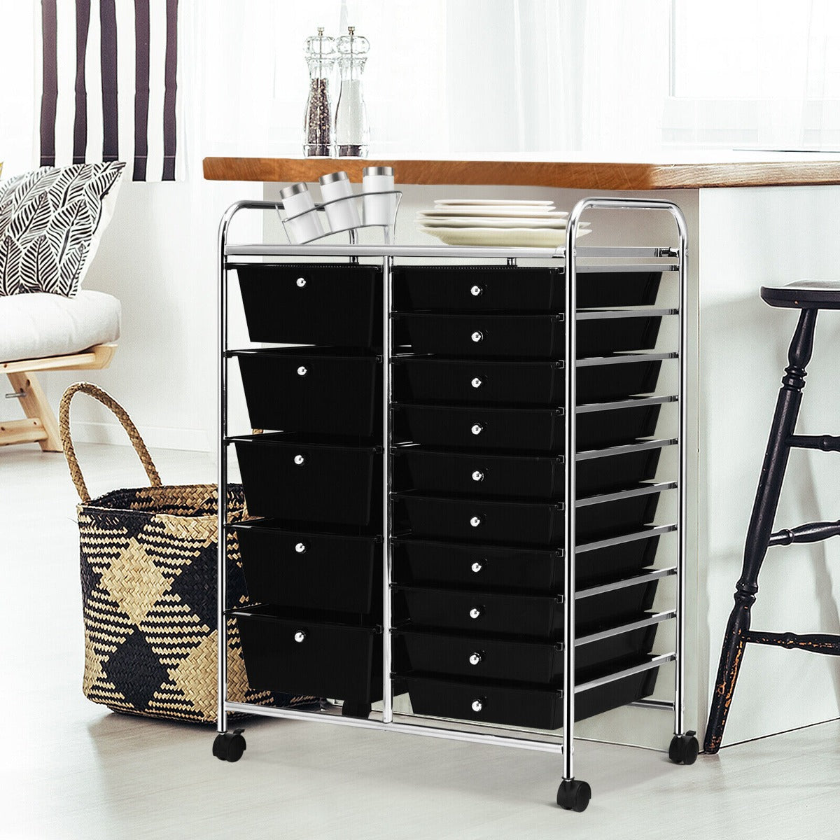 15 Drawer Rolling Storage Cart with 4 Wheels for Beauty Salon-Black