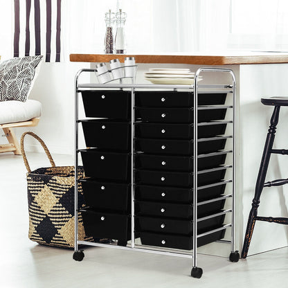 15 Drawer Rolling Storage Cart with 4 Wheels for Beauty Salon-Black