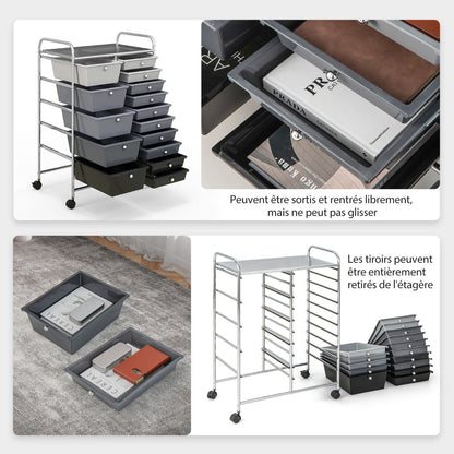15-Drawer Utility Rolling Organizer Cart Multi-Use Storage-Black & Gray