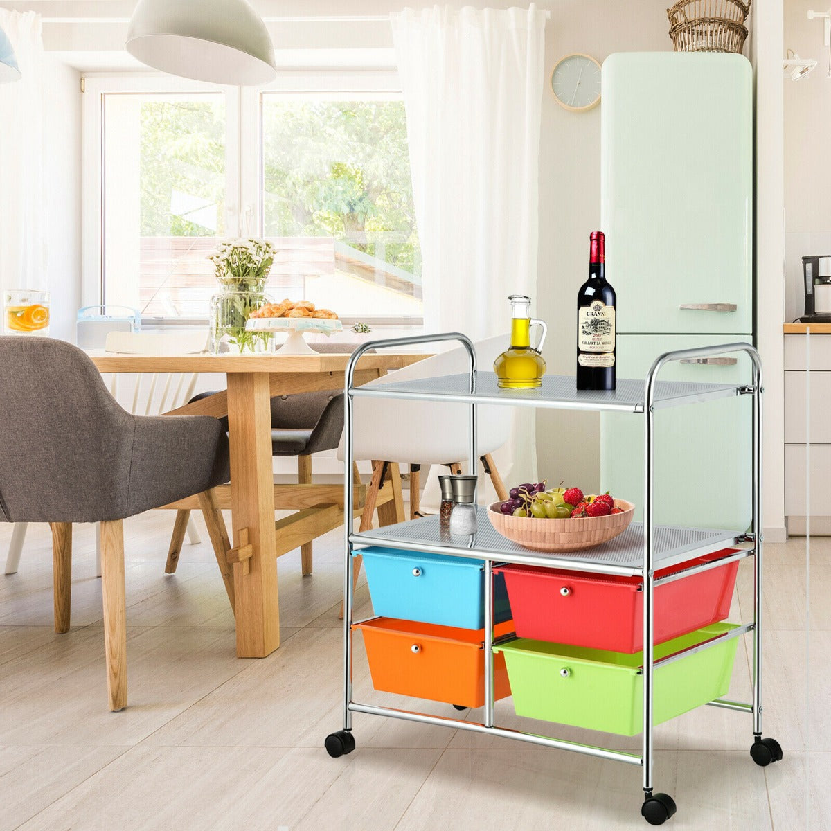 Utility Organiser Cart with 4 Plastic Drawers-Rainbow