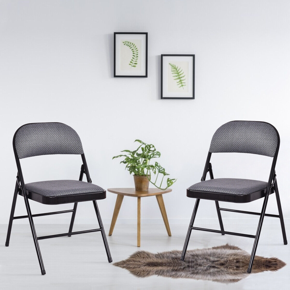 Set of 4 Folding Fabric Padded Chairs with Sponge Seat and Backrest-Grey