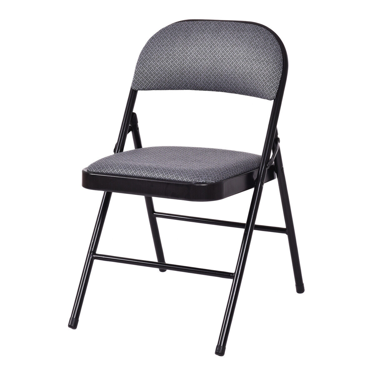 Set of 4 Folding Fabric Padded Chairs with Sponge Seat and Backrest-Grey