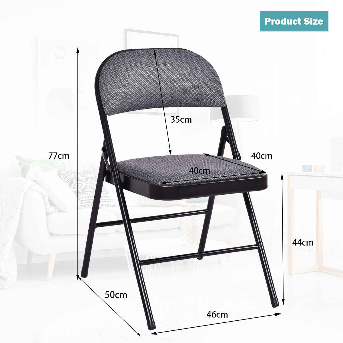 Set of 4 Folding Fabric Padded Chairs with Sponge Seat and Backrest-Grey