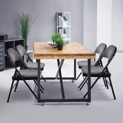 Set of 4 Folding Fabric Padded Chairs with Sponge Seat and Backrest-Grey