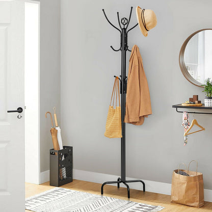 Modern Freestanding Metal Coat Stand with 12 Hooks for Bedroom Entryway-4-Leg Base