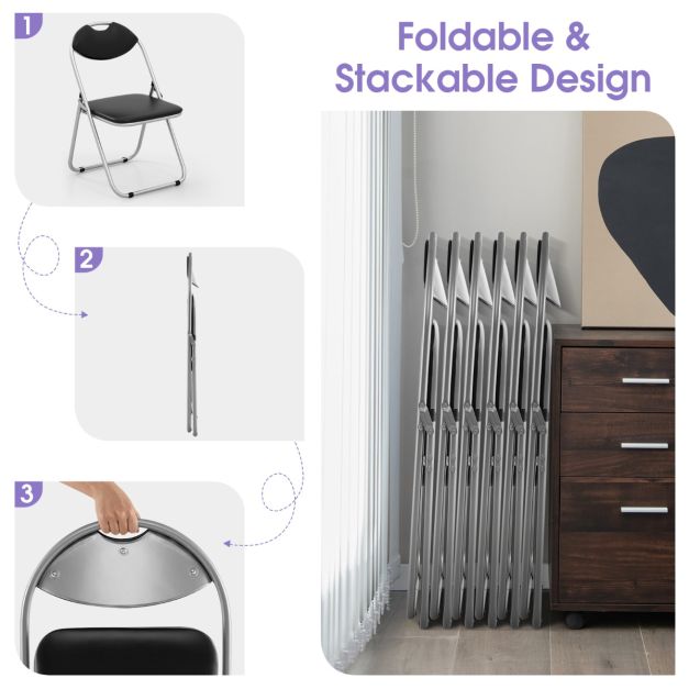 Set of 6 Folding Chair with Padded Seat and Stable U-shaped Frame for Office/Party/Conference/Dining Room